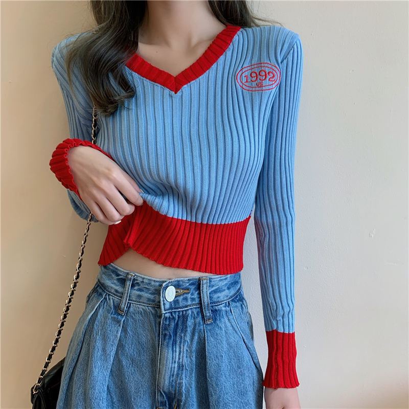Áo Sweater Tay Dài Cổ Chữ V Ôm Dáng Phong Cách Hàn Quốc Thời Trang 2022