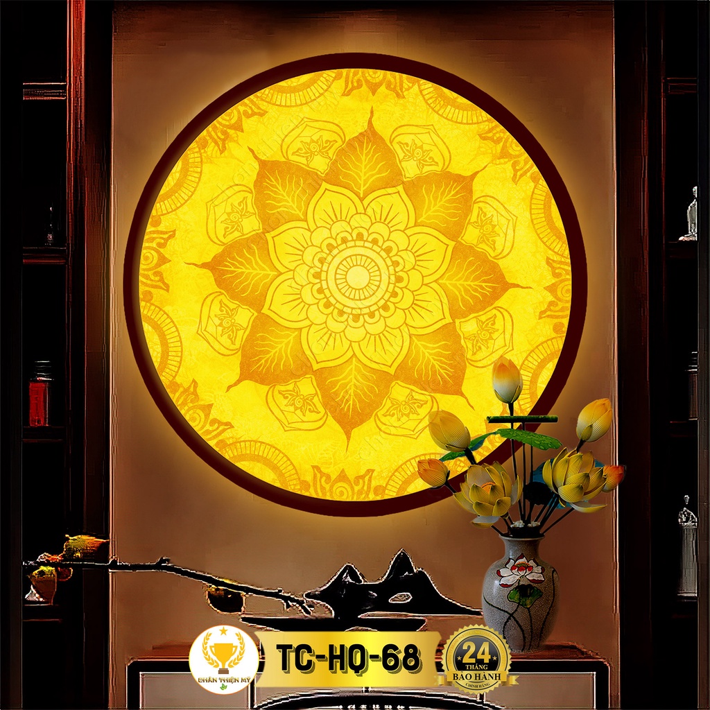 Đèn Hào Quang Mandala In Tranh Trúc Chỉ CHÂN THIỆN MỸ, Tranh Treo Phòng Thờ, Trang Trí Tượng Phật TC-HQ-68