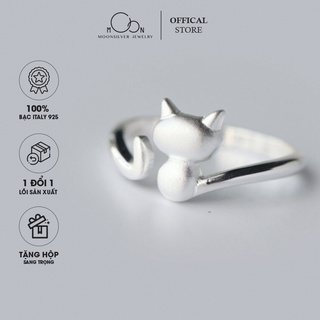 Nhẫn bạc nữ moonsilver mèo nằm duỗi chân lazy cat freesize