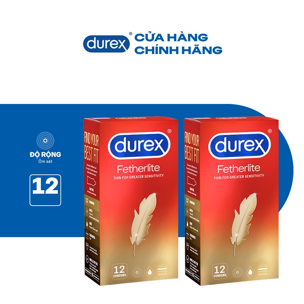 Bộ 2 hộp bao cao su Durex Fetherlite siêu mỏng (size 52.5mm, 12 bao/hộp)