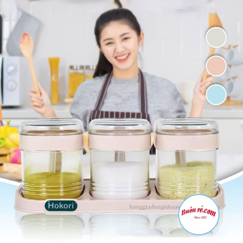 Bộ 3 Lọ Gia Vị Có Thìa Muỗng Nhựa VIỆT NHẬT HOKORI( MS: 2936)-Hũ Đựng Gia Vị Có Nắp Và Thìa