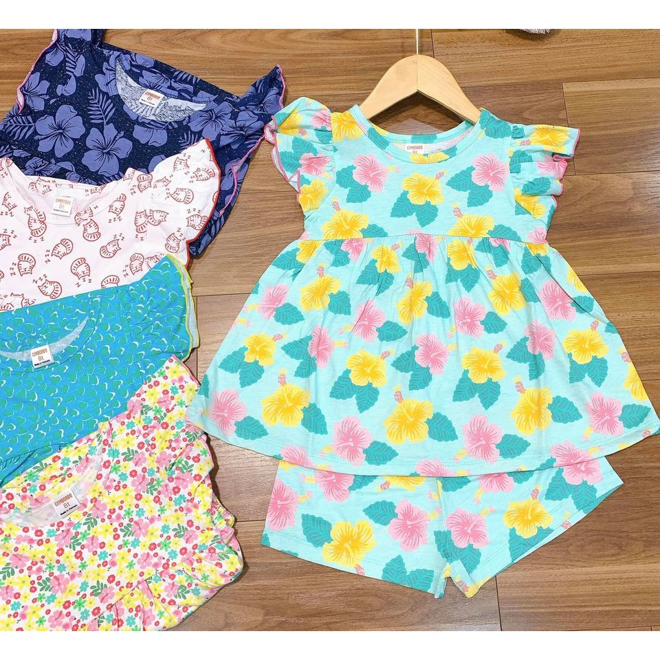 19-32kg Set bộ cotton xuất bé gái size đại dáng babydoll, quần ngắn cực xinh