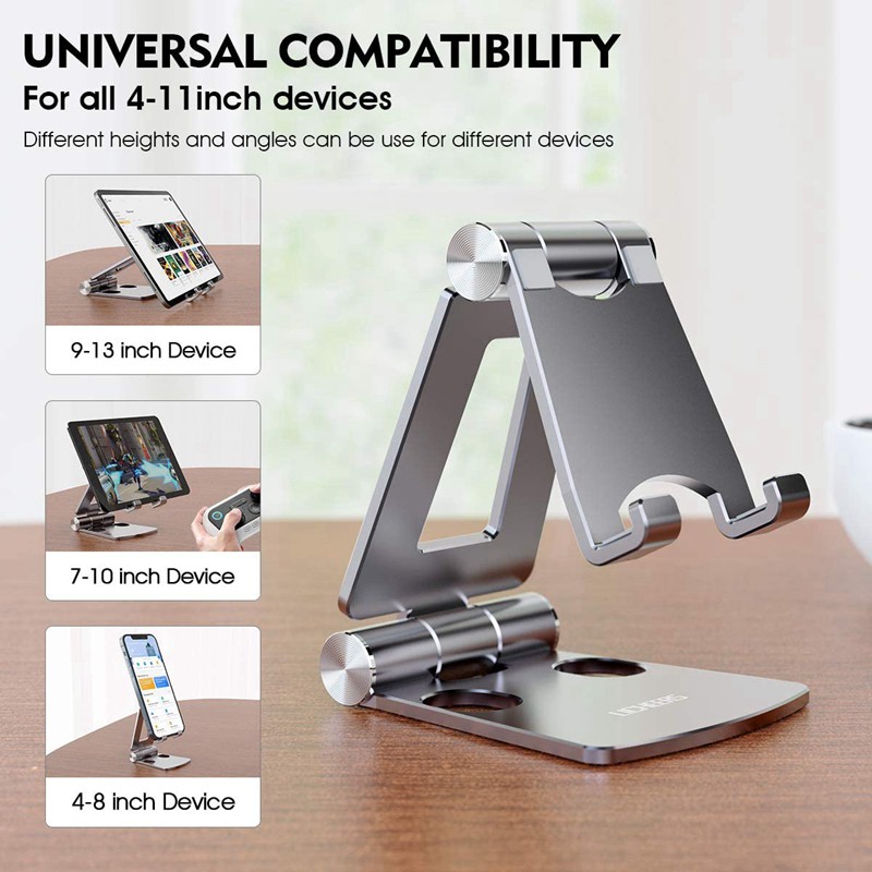 Licheers Adjustable Cell Phone Stand, Multi-Angle Cell Tablet Stand for Desk for 4-7 Inch Devices (Grey)