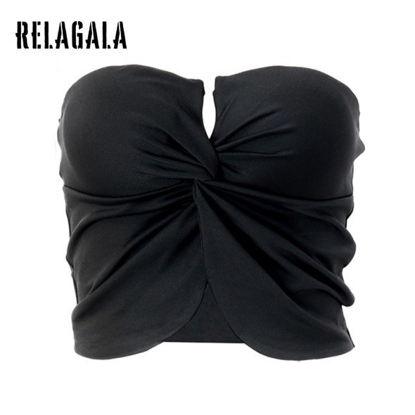 Relagala Áo Ống Mỏng Màu Trơn Thắt Nơ Xoắn Ôm Dáng Thời Trang Cho Nữ