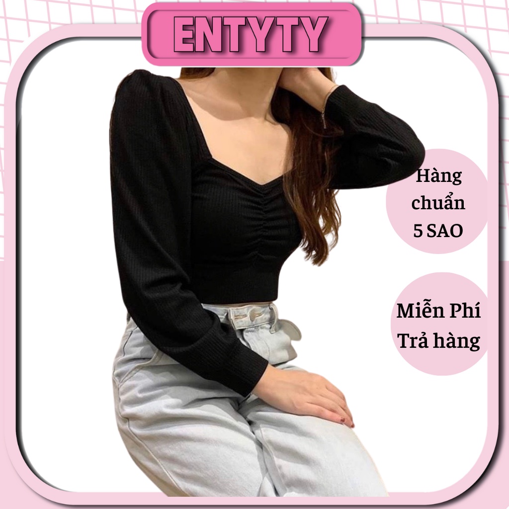 Áo CROPTOP TAY DÀI NHÚN NGỰC CỔ RỘNG BO TAY - A3BOT
