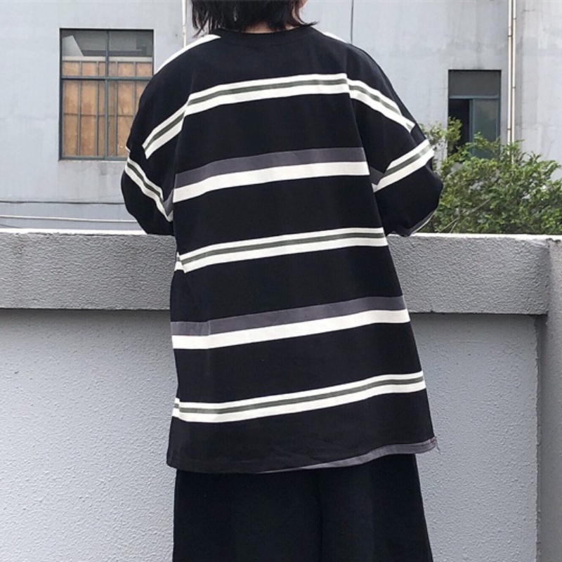 Áo thun cổ tròn tay dài họa tiết kẻ sọc thời trang dành cho nam