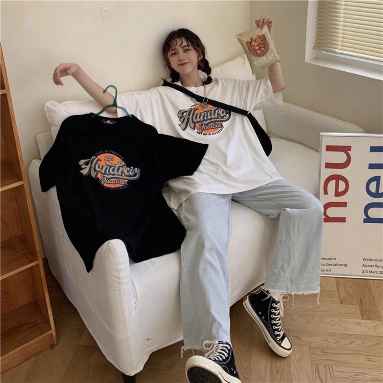 Áo Phông Unisex, Áo Thun Nam Nữ Form Rộng Tay Lỡ Freesize Handrey 40kg - 55kg | BigBuy360 - bigbuy360.vn