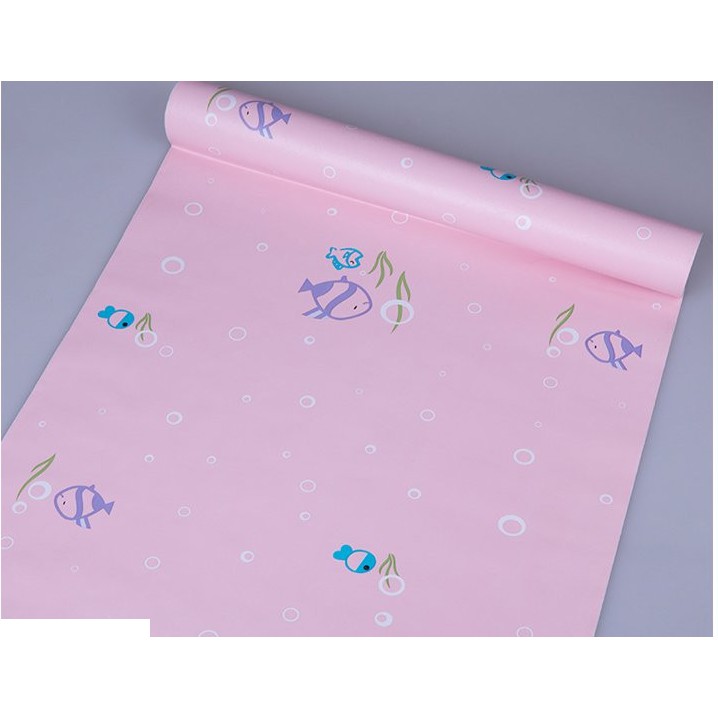 Decal giấy dán tường cá xinh màu hồng (khổ rộng 0.45m)