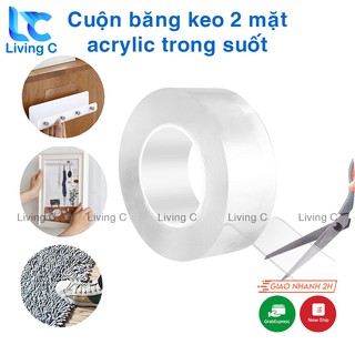 Cuộn băng keo 2 mặt  trong suốt Living C , băng keo dán tranh gán gương treo tường siêu dính