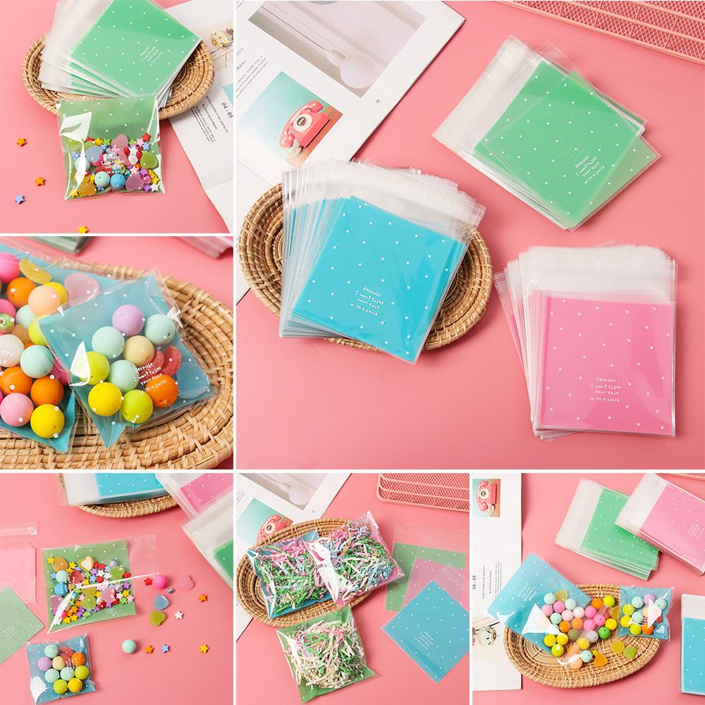 Set 100 Túi Nhựa Đựng Bánh Quy Họa Tiết Chấm Bi