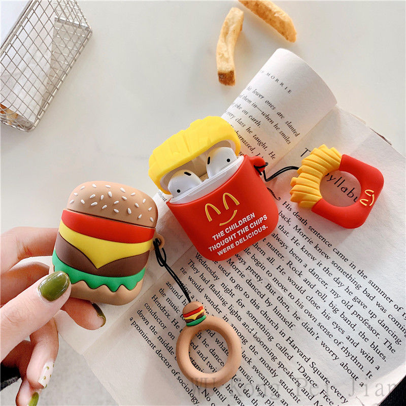 French Fries Burger Popcorn airpods 1/2 Protective Case Creative Wireless Bluetooth Silicone Drop-Resistant Earphone Sleeves