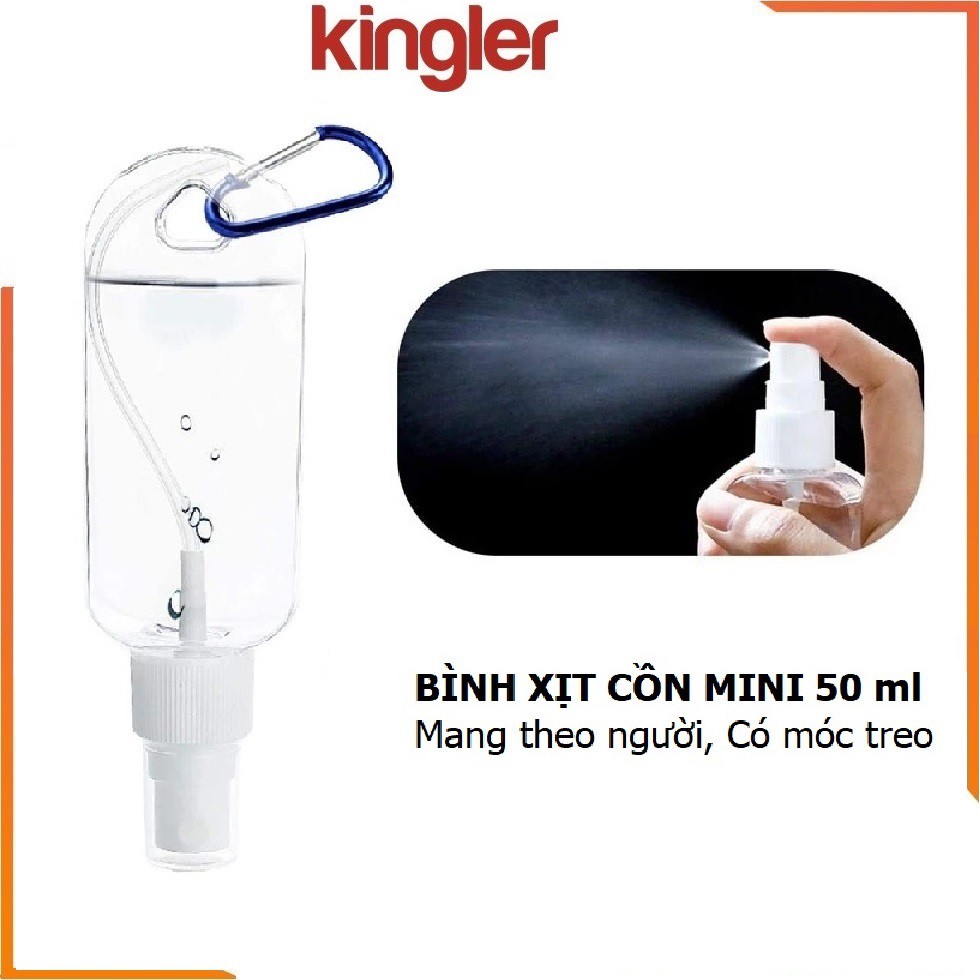 Chai Xịt Cồn Sát Khuẩn Tay Nhỏ Gọn Dễ Mang Theo Người, Treo Túi, Balo Tiện Dụng, Chai Rỗng Đổ Cồn 50ml. Kingler 7142