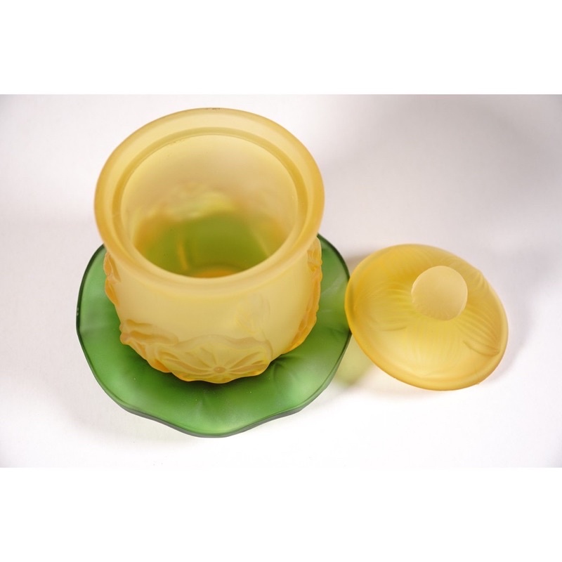 Ly Nước Lưu Ly Vàng Mờ San Nối Đại Bi Đế Sen Xanh  Nhiều Cở