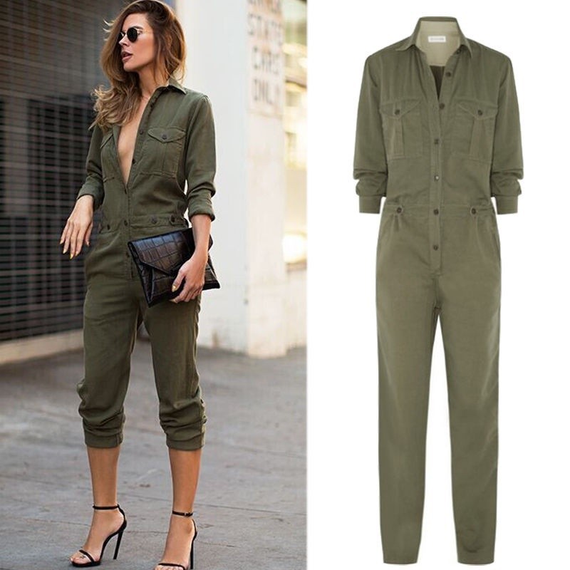 Jumpsuit dài phối nút kiểu dáng thời trang
