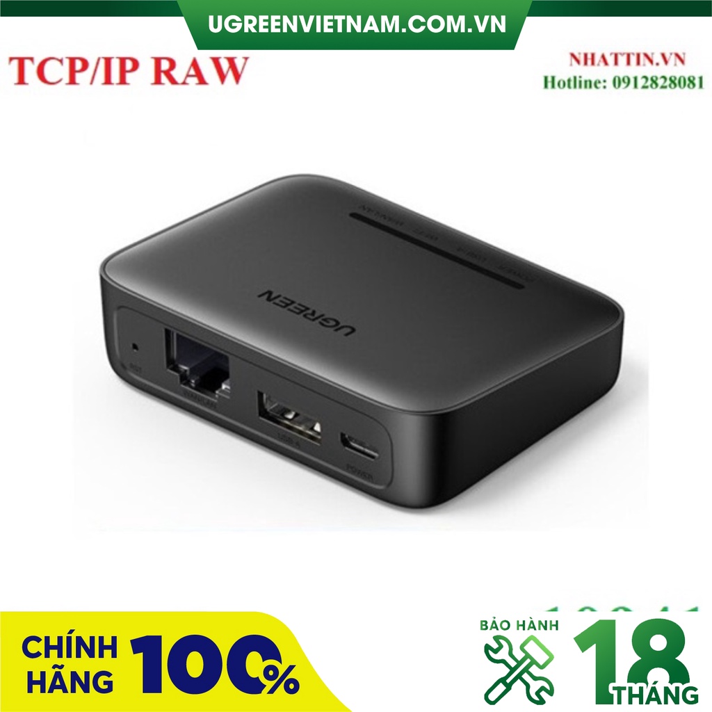 Thiết bị Printer Server in qua mạng Lan hoặc Wifi Ugreen 10941 cao cấp (TCP/IP RAW)