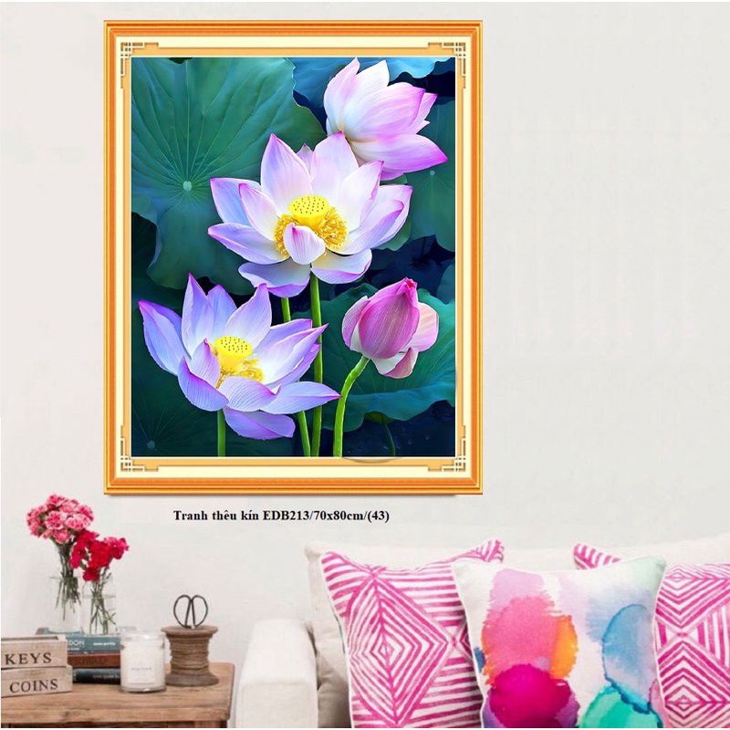 Tranh thêu chữ thập Hoa Sen EDB213(70x80cm)