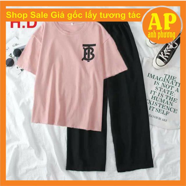 Sét áo phông TB + quần ống rộng❤️gồm áo phông form thụng tay lỡ chất cotton mềm mịn in hình nhỏ❤️quần suông chất sạn