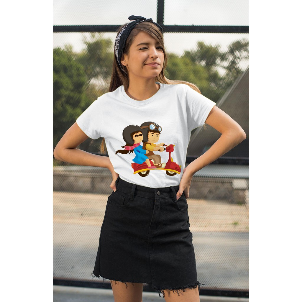 Áo thun Nữ in hình cặp đôi đi chơi dễ thương -Cotton Thun - Phong Cách - Dẽ Thương - Cá Tính
