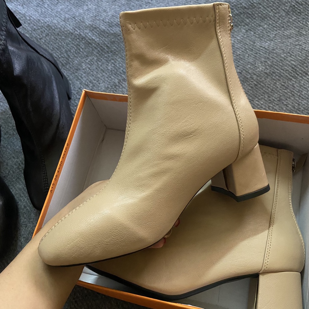(HÀNG LOẠI 1- ẢNH THẬT) Bốt nữ cổ thấp mắt cá chân da lì 5cm cao cấp PunShoes.