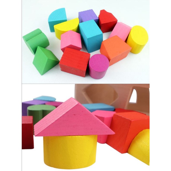 Hộp thả các khối hình học cho bé rèn luyện kỹ năng từ 6 tháng tuổi trở lên bằng gỗ BeThongMinh