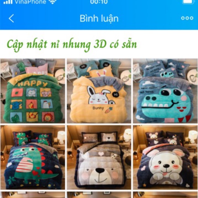 Bộ chăn ga gối nỉ nhung 3D