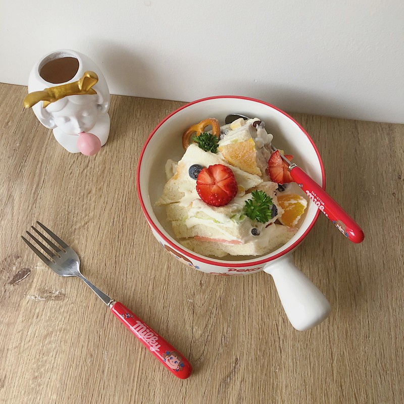 Tô salad bát sứ ăn mì tay cầm dài Peko dễ thương #littlechick
