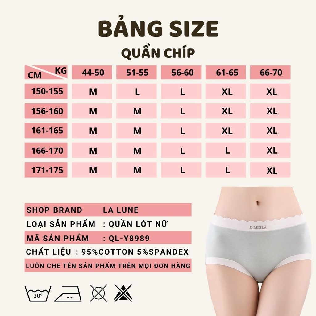 Quần lót nữ cotton kháng khuẩn trơn BRALUNE , quần chíp nữ gân tăm thời trang mã 142