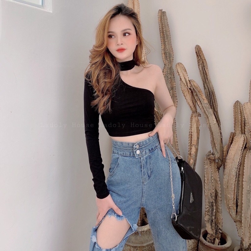 Áo kiểu thun tay dài một bên cho nữ