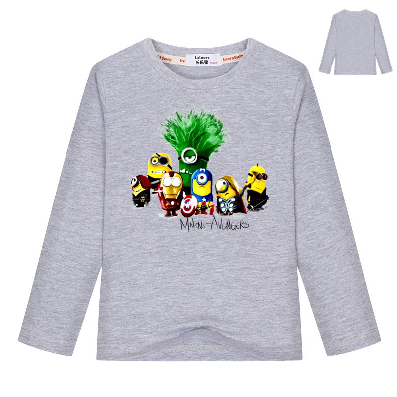 Áo Thun 100% Cotton Tay Dài Có In Hình Minion Ngộ Nghĩnh Cho Bé Từ 5-12 Tuổi