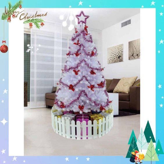 Cây thông noel 1m5 màu trắng gắn trái đỏ 2 in - cây thông noel đầu tròn đẹp trang trí giáng sinh trong nhà ngoài trời