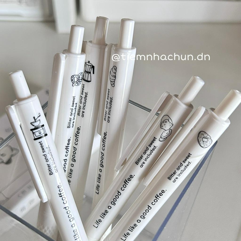 BÚT GEL ĐEN BREAKFAST FULL TRẮNG MINIMAL (ảnh thật) - tiệm nhà chun