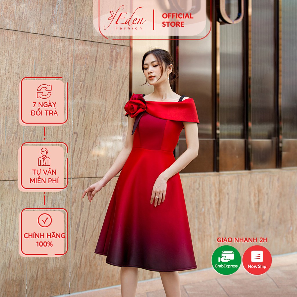 Đầm nữ dự tiệc dạng xòe thiết kế thời trang Eden bẹt vai cúp ngực sang trọng quyễn rũ nổi bật - D425