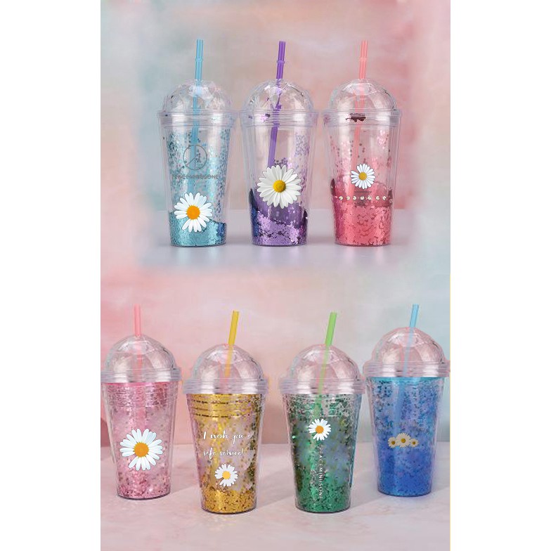 cốc 2 lớp kim tuyến gấu dâu tây lotso thỏ stella cáo lina CNKI21 hoa cúc GD giữ nhiệt ly 2 lớp làm lạnh dễ thương