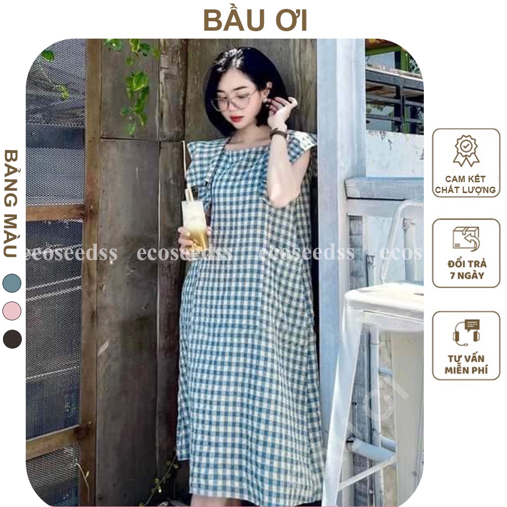 [BAUOII V57] VÁY BẦU KẺ CARO DÁNG SUÔNG CỔ VUÔNG CÓ TÚI - ĐẦM BẦU CÔNG SỞ THIẾT KẾ TRẺ TRUNG ĐI LÀM ĐI CHƠI ĐỀU ĐẸP