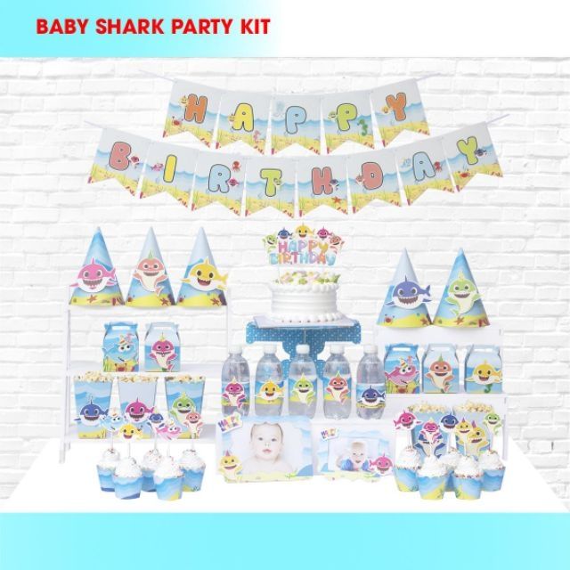 Set giấy 3D sinh nhật baby shark cá mập