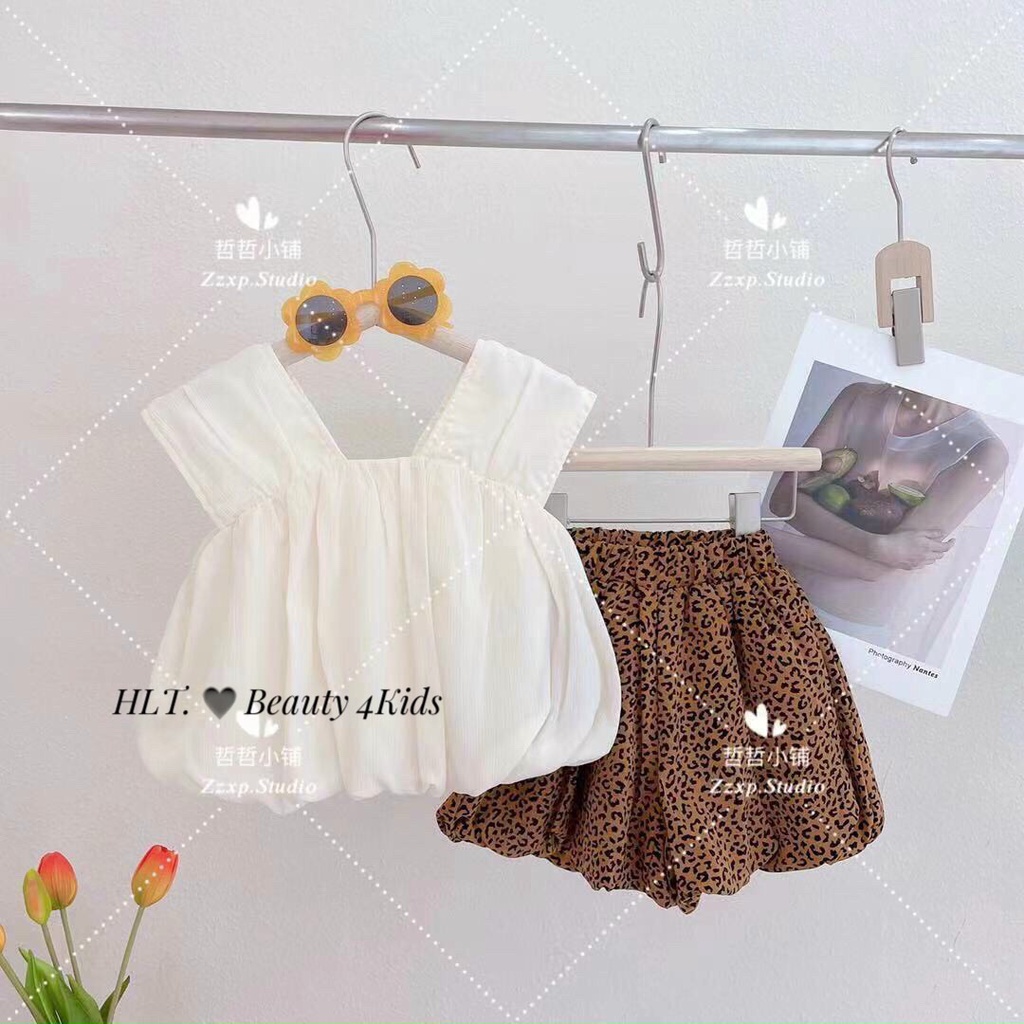 Đồ bộ đũi tơ phối quần da beo mịn cho bé gái cánh tiên sát nách, set bộ quần áo trẻ em nữ cho bé 1 2 3 4 5 tuổi Bs022