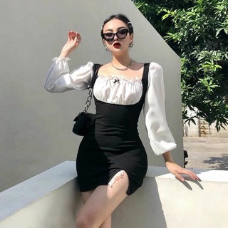 Đầm/váy tiểu thư dài tay xẻ tà