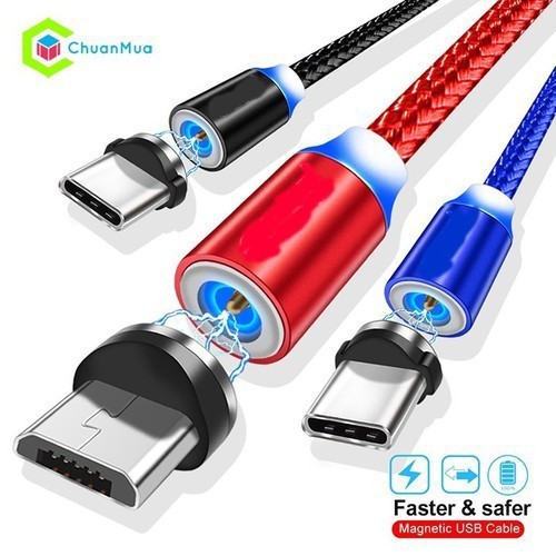 [SẴN HÀNG][Full Set 3 đầu sạc] Cáp Bọc Dù Sạc Từ Nam Châm 360 ĐỘ 3 Đầu Android và iPhone Dây Dù Siêu Bền