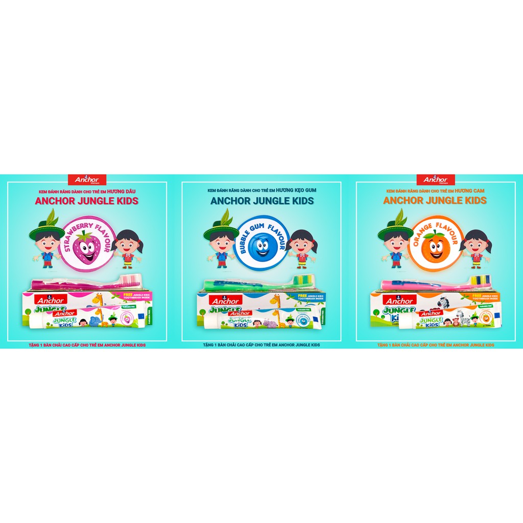 [TẶNG BÀN CHẢI]KEM ĐÁNH RĂNG CHO BÉ VỊ DÂU GUM ANCHOR JUNGLE KIDS 50G