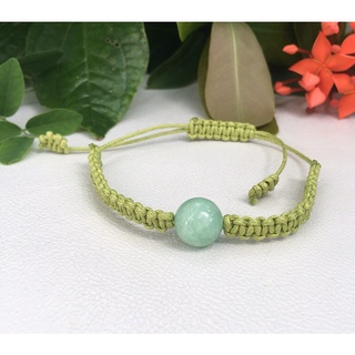 Vòng tay hạt đá xanh lá dây cotton sáp - vòng tay hạt đá đen dây thừng không thấm nước
