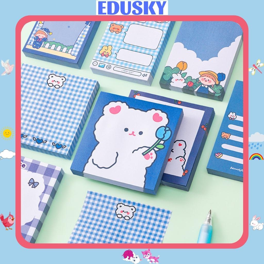 Giấy Note Ghi Chú Dễ Thương EDUSKY Tập 80 Tờ Họa Tiết Gấu Hoạt Hình Cute Kích Thước 8x8 cm Và 9X6 cm