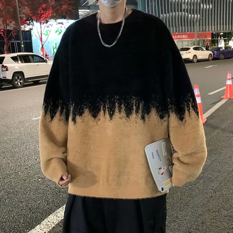 Áo sweater cổ tròn tay dài dáng rộng màu sắc gradient thời trang thu đông cho nam