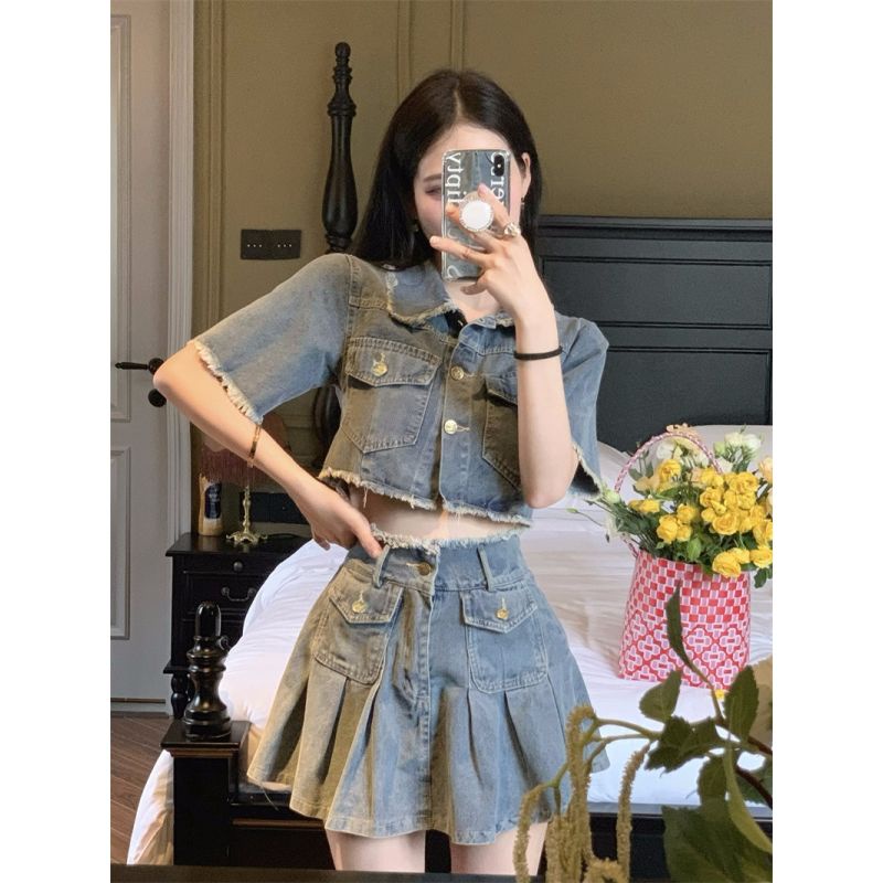 Áo Sơ Mi Denim Tay Ngắn Dáng Rộng Cổ Bẻ Thời Trang Mùa Hè Dành Cho Nữ