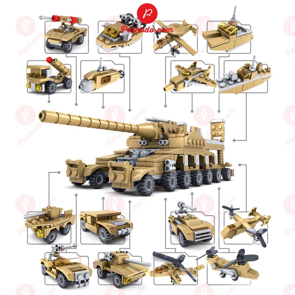 Bộ đồ chơi lắp ráp Lego xe tăng 544 chi tiết 16 trong 1 cho bé KB216100, Đồ chơi xếp hình xe chiến đấu thông minh