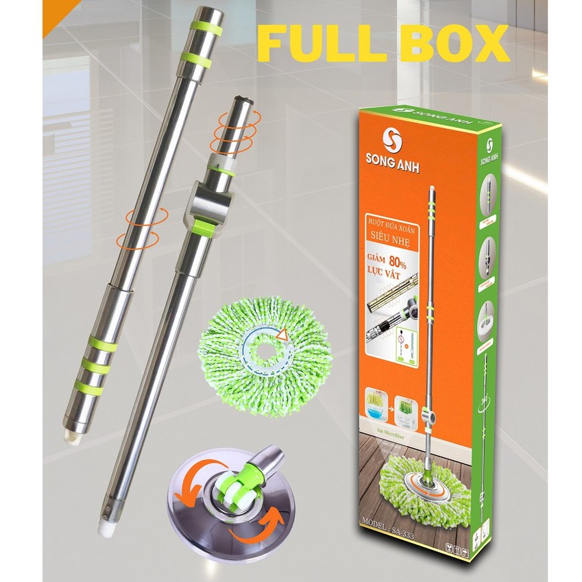 Chổi lau nhà xoay 360 độ Song Anh cao cấp( Tặng kèm bông lau )