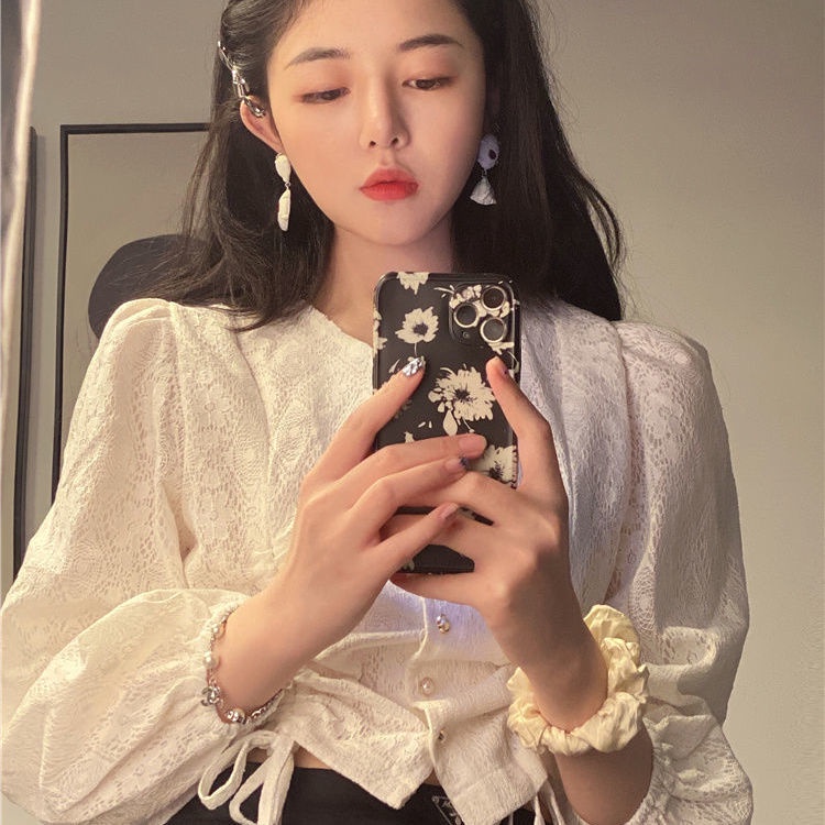 Áo kiểu tay dài cổ chữ V thiết kế dây rút phong cách Hàn Quốc thiết kế mới thời trang xuân thu