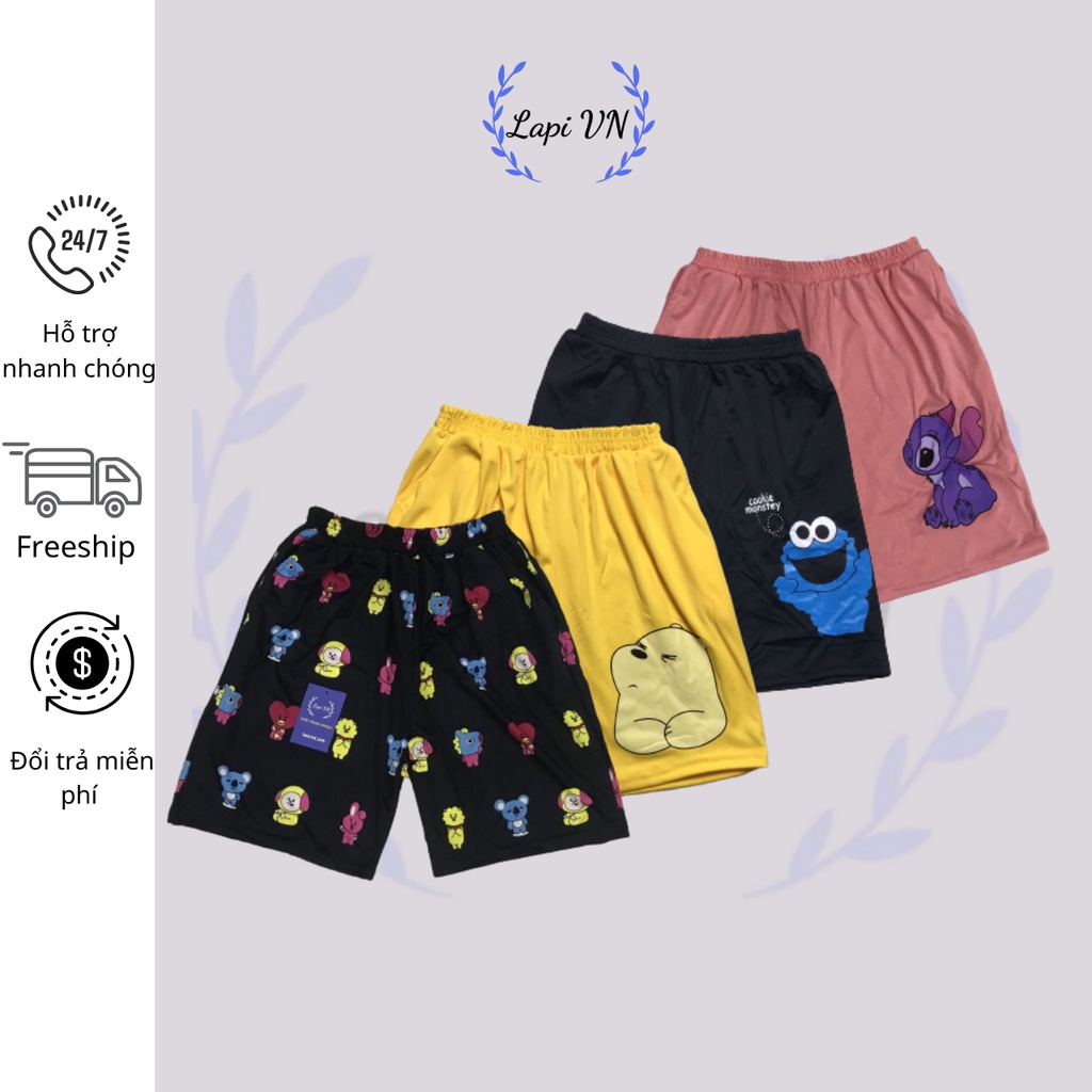 Quần Short Thú Hoạt Hình -Lapi VN ,FREESIZE đến 65kg,Nam Nữ Đều Mặc Được, Chất Thun Thể Thao Thoáng Mát, Đồ Mặc Nhà