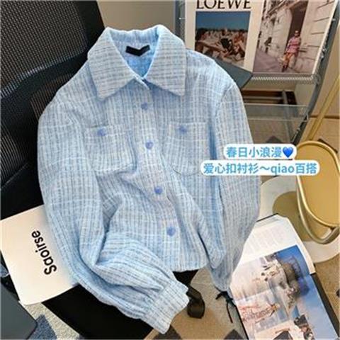 Áo Sơ Mi Ngắn Cổ Bẻ Cài Nút Hình Trái Tim Phong Cách Mới Thời Trang Xuân Thu Cho Nữ