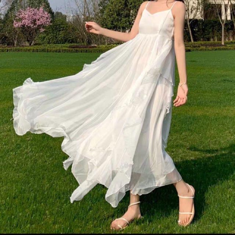 Đầm hai dây maxi công chúa phong cách pháp