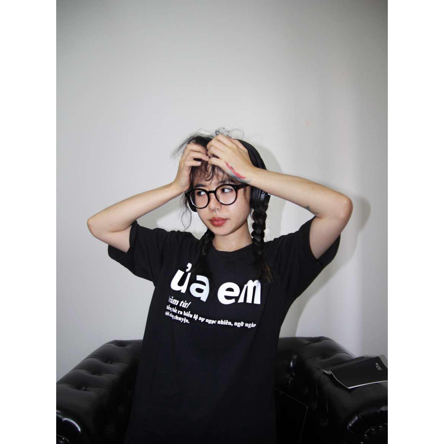 Áo Thun Ủa Em 100% Cotton Tay Lỡ Unisex - Đen Cổ Tròn | Blackwork